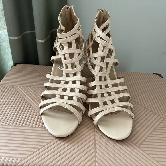 Lilley Cream Cage Heels Gladiator Sandal Tan Open Toe Casual Cocktail Neutral - Picture 3 of 14